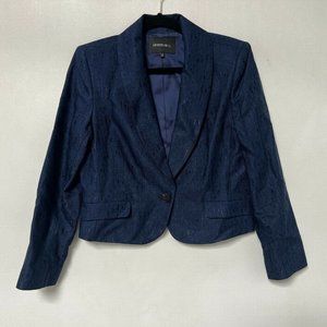 Lafayette 148 New York One Button Navy Blue Blazer Wool Blend Womens Size 10